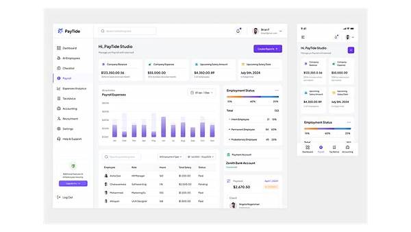 Modern payroll software dashboard showing UK figures