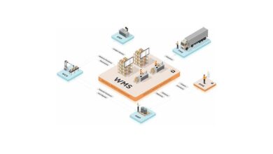 Modern warehouse with goods organized by WMS software